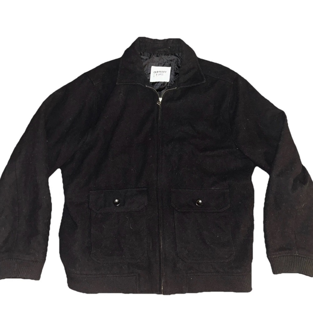 Old Navy Jacket Mens XL Black Wool Varsity Lettermans Bomber Preppy